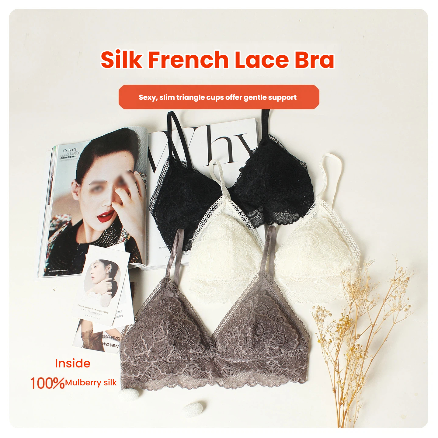 100% Mulberry Silk Triangle Cu - Bralette Wireless Soft のレビューと価格