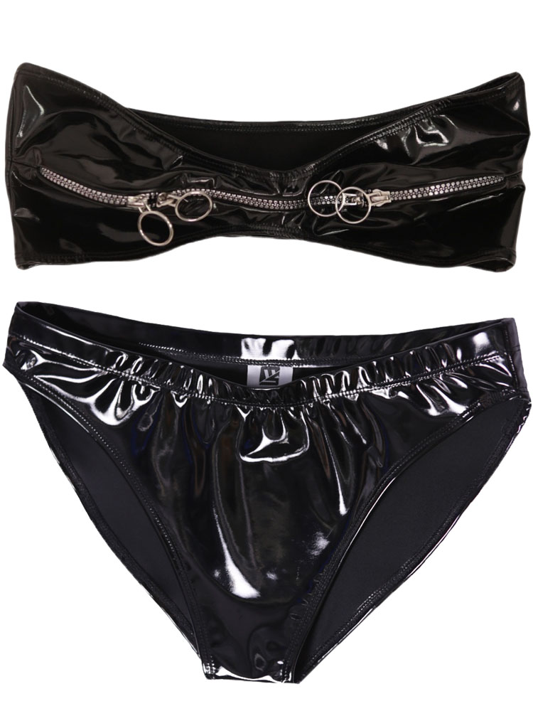 Wet Look PVC Outfit Zipper Bus - Thong Bikini Women のレビューと価格