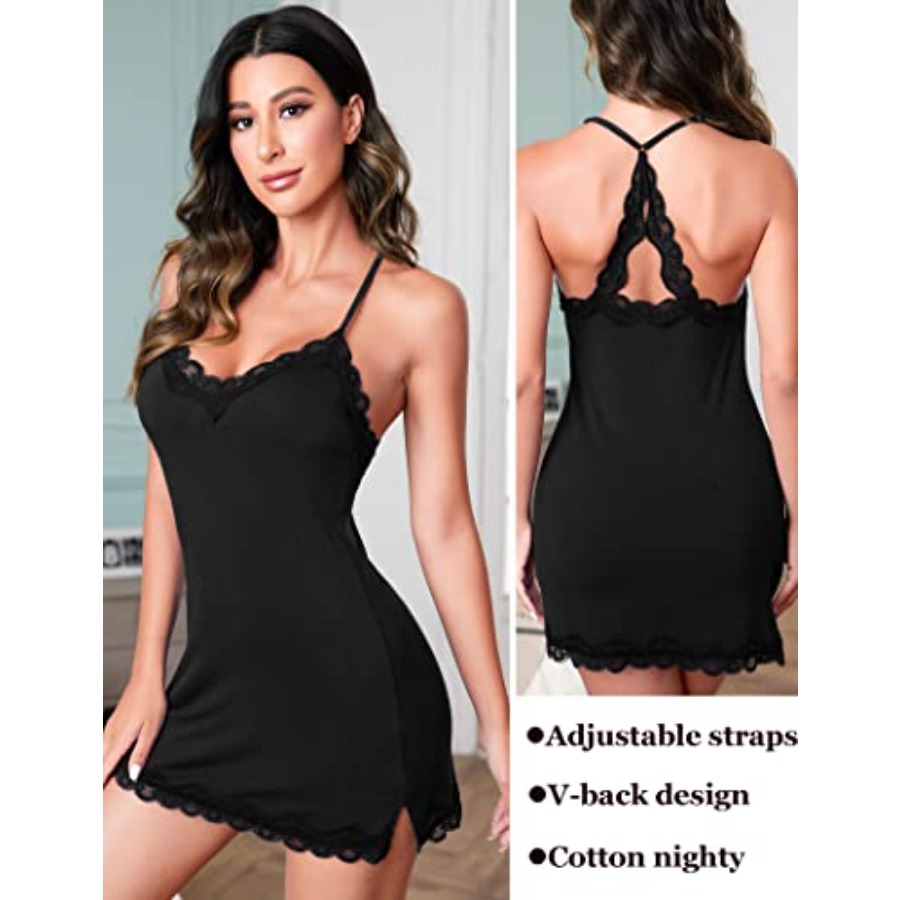 Womens Nightgown Sexy Lace Sle - Babydoll Chemise Night のレビューと価格
