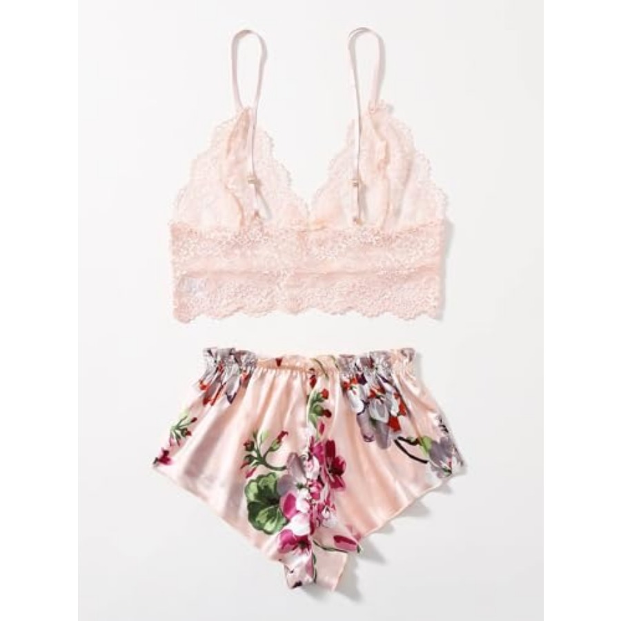 Women's 2 Pcs Lingerie Floral  - Cami Top Lace のレビューと価格