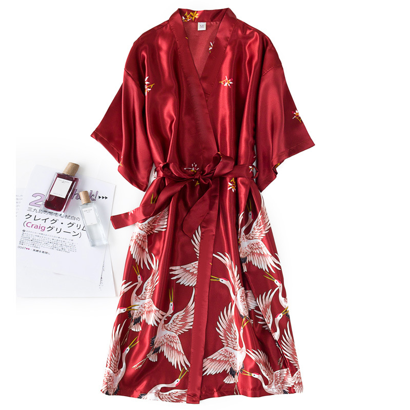 Burgundy Women 2PCS Faux Silk  - Robe Silk Women のレビューと価格